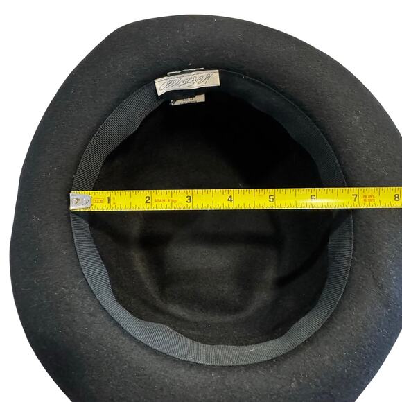 Vintage 80s Lord & Taylor Italian Wool Black Bucket Hat Velvet Rosette S/M main image 8